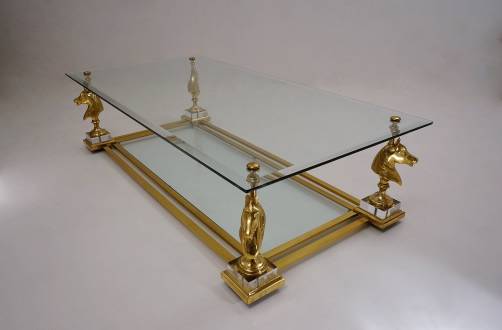 Maison Charles cheval coffee table, brass & Lucite, 1970`s ca, French